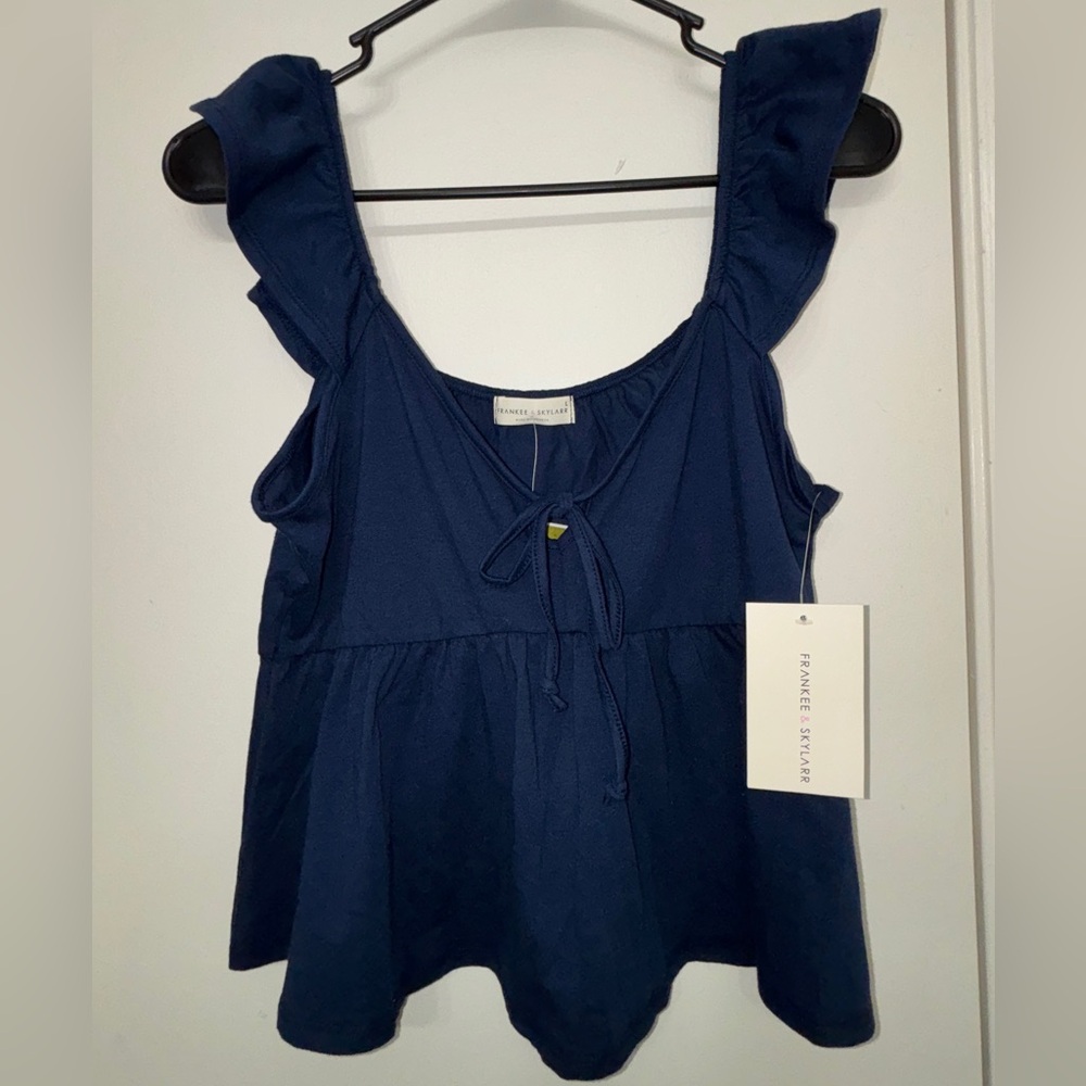 Navy Blue Ruffle Top